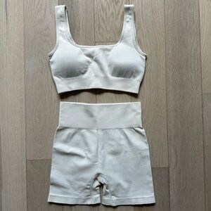 Cream white ribbed seamless sportswear set #activewear